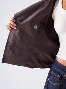 LYSMO 女款素色插肩袖長袖雙排扣休閒優雅法式風衣，教師節辦公穿搭，藕紫色，秋季 - 咖啡棕 - 查看 8