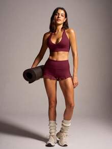 VARSIVA Women's Solid Color Backless Halter Neck Sports Bra - Red - View 8