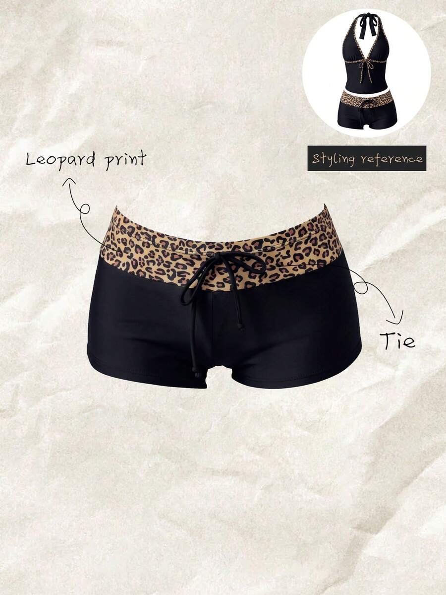 Elavelle Celana Bikini Wanita Motif Acak Pinggang Tinggi dengan Pita untuk Musim Semi/Panas - MultiWarna - View 1