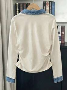 Resyla Women's Casual Colorblock Patchwork T-Shirt, Spring/Autumn - White - View 2