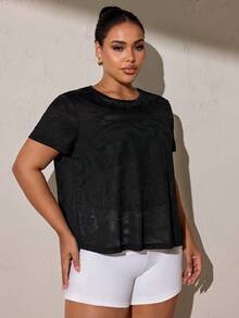 SHEIN Rhythm Era Kaos Tank Top Olahraga Yoga Gym Tanpa Lengan Ukuran Plus Wanita dengan Panel Belakang Jala dan Leher V Terbalik - Hitam - View 6