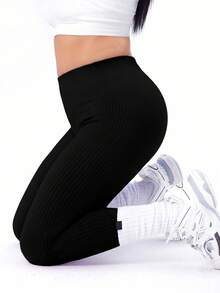 SHEIN Velisys Plus Size Solid Color High Waist Slim Fit Athletic Leggings - Multicolor - View 5