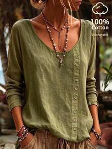 Zayélia Women's Casual Daily Commuting Autumn Blouse - Army Green - View 6