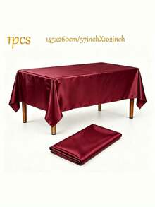 1pc Elegant Satin Rectangular Tablecloth – Smooth Polyester Table Cover For Wedding, Anniversary, Party, Holiday Decor - Multicolor - View 19