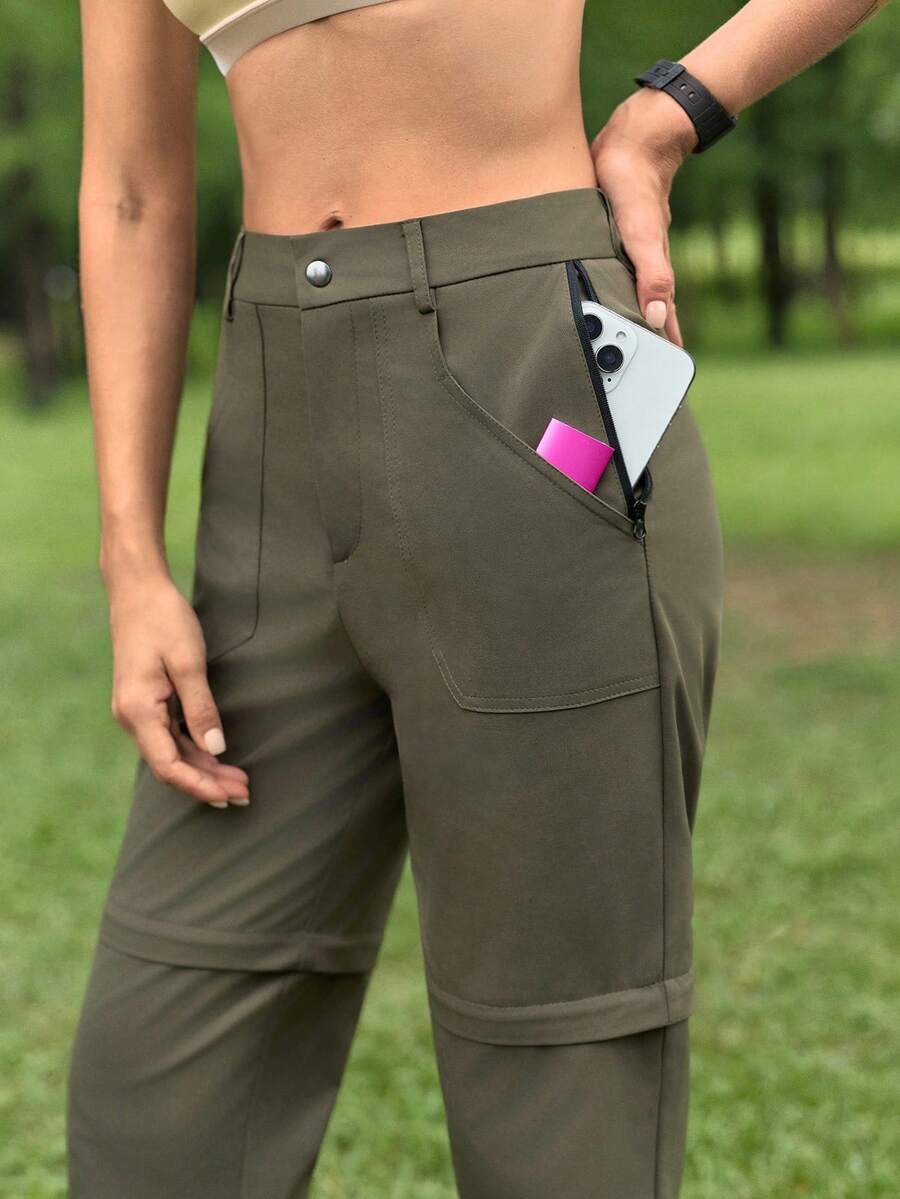 In My Nature 女款休閒可拆式鈕扣口袋登山褲,多功能運動 - 軍綠色 - 查看 1
