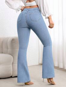 Flexra Petite Stylish Blue Flare Leg Jeans In Soft Denim Perfect For A Chic Casual Look ,Petite Women - Blue - View 2