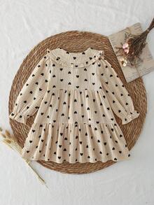 SHEIN Playful Pals Korean Style 2 In 1 Plaid Dress, Sweet Princess Baby Infant Spring/Autumn - Khaki - View 2