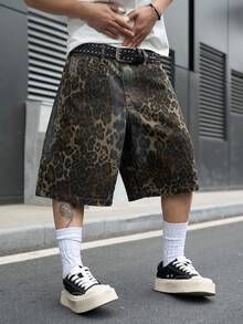 Manfinity EMRG Shorts vaqueros casuales con estampado de leopardo y efecto desgastado para hombre - Multicolor - Ver 8