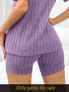 SHEIN Women's Solid Color Brushed Ribbed Fitted Shorts, Loungewear - Purple - View 2