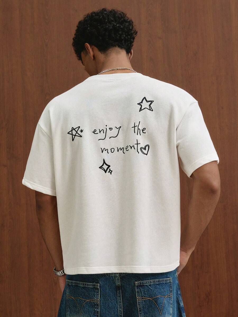 TOKVUE Men's Crew Neck Letter Embroidered Short Sleeve T-Shirt, Soft And Comfortable Fabric, Versatile Basic Style For Daily Wear, Suitable For Home Or Outdoor Activities - White - View 1