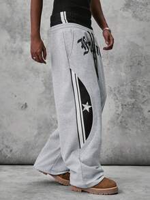 STYNVO Pantalones de chándal casuales versátiles de uso diario con cintura con cordón y patrón de letras para hombre - Gris - Ver 5