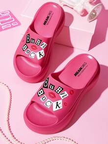 Mean Girls | SHEIN 卡通拖鞋，EVA輕量材質，腳趾保護，透氣快乾，柔軟舒適，適合室內、淋浴或沙灘使用 - 玫瑰紅 - 查看 10
