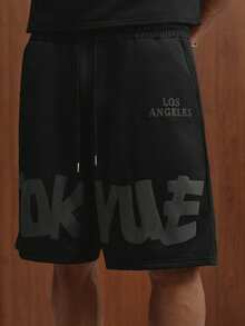 TOKVUE Men's Versatile Embossed Crew Neck Short Sleeve T-Shirt And Drawstring Waist Pocket Shorts Set - Black - View 6