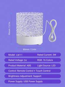 Teckwe Lampu Malam Kristal Bentuk Bulat, Lampu Meja Kreatif untuk Samping Tempat Tidur dengan Efek Riak Air Berputar, Lampu Suasana Api dengan 16 Warna dan Kontrol Jarak Jauh, Lampu Malam RGB Kamar Tidur dengan Kontrol Jarak Jauh dan Desain Riak Air Berputar, Cocok untuk Dekorasi Ruangan, Kamar Tidur, dan Koridor - Putih - View 7