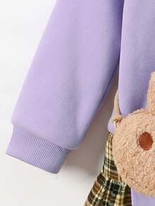 Elladie kids 女童休閒 2 合 1 拼接設計衛衣，適合日常穿著 - 紫色 - 查看 6