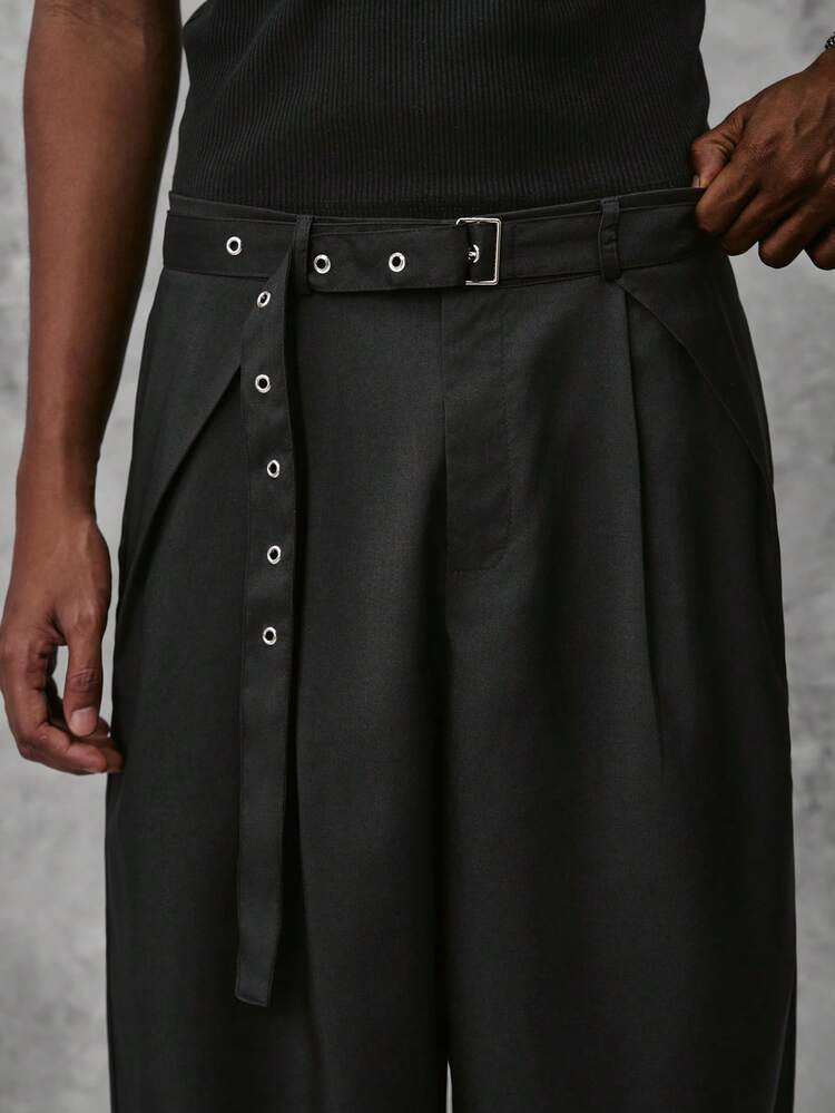 STYNVO Men's Fashion Versatile Commuter Solid Color Belted Long Pants - Black - View 4