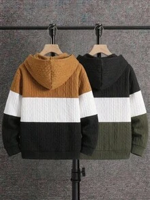 SHEIN 兒童青少年對比印花落肩運動開襟衫，長袖休閒運動衛衣，秋冬開學季 - 彩色 - 查看 2