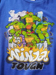 TEENAGE MUTANT NINJA TURTLES | SHEIN 小男孩夏季休閒卡通印花T恤 - 藍色 - 查看 5
