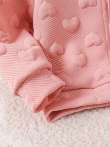 SHEIN Playful Pals 女嬰休閒純色保暖內裡連帽拉鍊夾克，適合秋冬穿著 - 淺粉色 - 查看 5