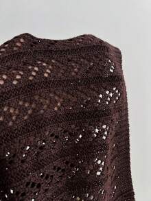 Elamini 女款鏤空花卉葉片刺繡鈕扣蕾絲百搭可愛精緻度假針織薄款開襟衫 - 棕色 - 查看 5