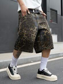 Manfinity EMRG Shorts vaqueros casuales con estampado de leopardo y efecto desgastado para hombre - Multicolor - Ver 4
