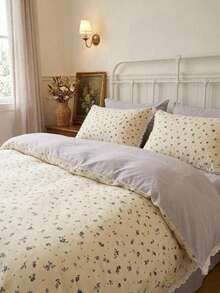 Cirelle 3pcs Vintage Blue Floral Duvet Cover Set With Lace Trim, Shabby Chic Butter White Bedding Set, Soft Microfiber Quilt Cover And Pillow Shams, Cottagecore Bedroom Decor (No Insert) - 5 - View 2