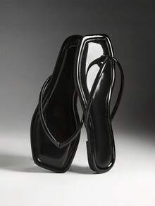 Denimoi Women Comfortable Classic Thong Flat Sandals Summer Shoes - Black - View 1