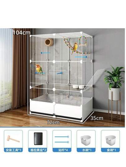 Mobile Birdcage With Fecal Tray, Assembled Iron Breathable Mesh Cage, Easy To Clean Pet Bird Villa