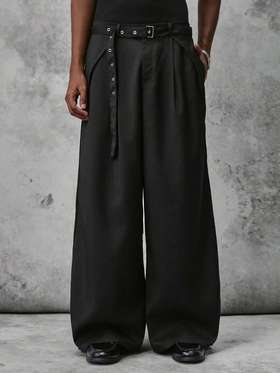 STYNVO Men's Fashion Versatile Commuter Solid Color Belted Long Pants - Black - View 1