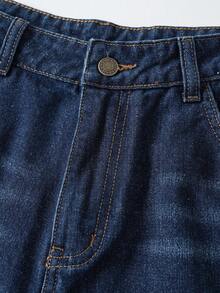 TEENAGE MUTANT NINJA TURTLES | SHEIN Men's Casual Washed Slogan Print Denim Jeans - Blue Black - View 3