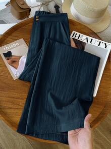 Trelyra Women's Casual Loose Solid Color Long Pants - Navy Blue - View 4