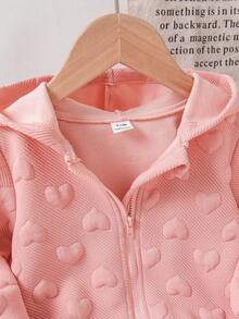 SHEIN Playful Pals 女嬰休閒純色保暖內裡連帽拉鍊夾克，適合秋冬穿著 - 淺粉色 - 查看 6