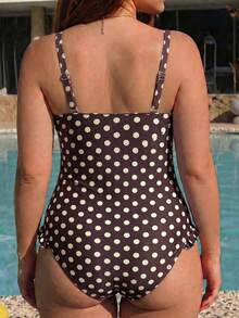 Swim Vcay 2026 جديد ربيع/صيف مقاس كبير قطعة واحدة أسود وأبيض بنقاط عشوائية طباعة حمالات كتف قابلة للفصل تصميم رقبة V مع كشكشة بدلة سباحة زخرفية مناسبة لعطلة الشاطئ - متعدد الألوان - مشاهدة 2