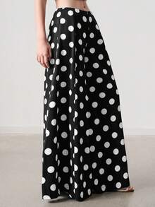 SHEIN European & American Style Spring/Summer New Fashion Versatile Watermark Large Polka Dot Loose Straight Leg Elegant Commute Vacation Casual Long Pants - Multicolor - View 8