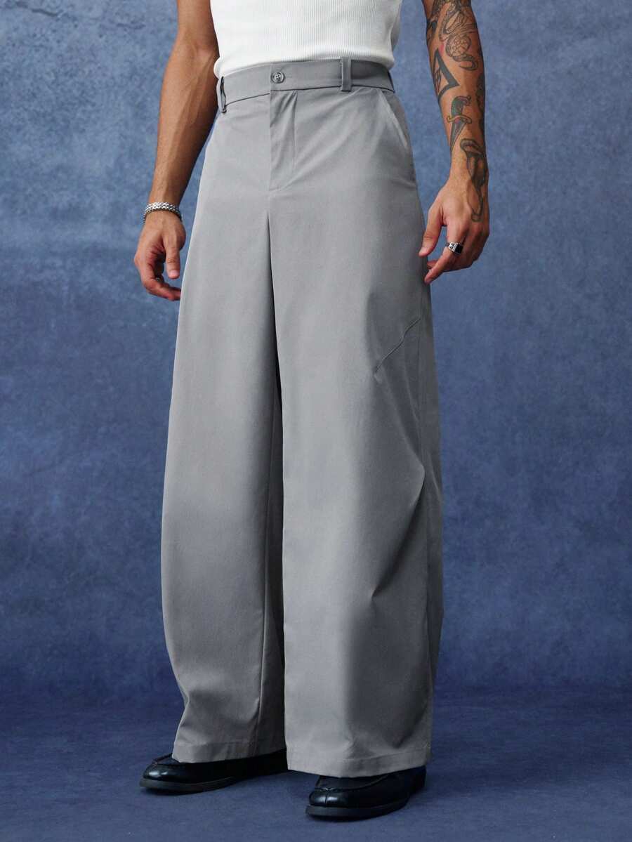 PAVTROS Pantalones de negocios de unicolor con botones y bolsillos, corte holgado para hombres, para ir al trabajo y a la oficina - Gris - Ver 1