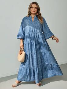SHEIN CURVE+ 大尺碼牛仔效果印花長洋裝 2026 秋冬 22W - 彩色 - 查看 2