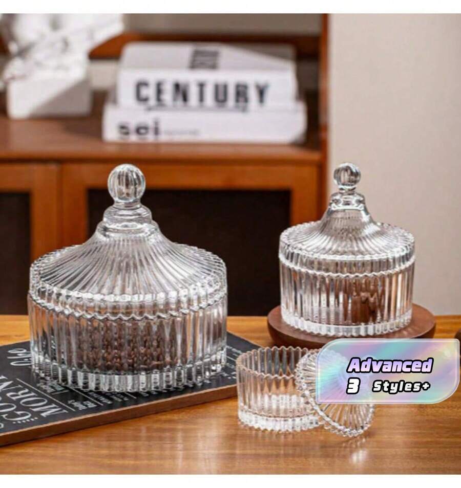 Glass Mongolian-Style Covered Containers, Candy Jars, Cosmetic Storage Jars, Crystal Decorative Jars - White - View 1