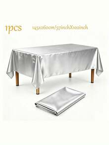1pc Elegant Satin Rectangular Tablecloth – Smooth Polyester Table Cover For Wedding, Anniversary, Party, Holiday Decor - Multicolor - View 18