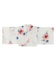 Irokai Japanese Traditional Kimono White Base Red & Blue Floral Print Pattern Women's Modified Two Pieces Yukata Set - Multicolor - View 3