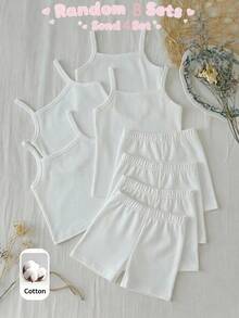 SHEIN Young Girl Solid Color Camisole Top And Shorts Versatile Set - White - View 2