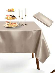 1pc Elegant Satin Rectangular Tablecloth – Smooth Polyester Table Cover For Wedding, Anniversary, Party, Holiday Decor - Multicolor - View 6