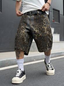 Manfinity EMRG Shorts vaqueros casuales con estampado de leopardo y efecto desgastado para hombre - Multicolor - Ver 3