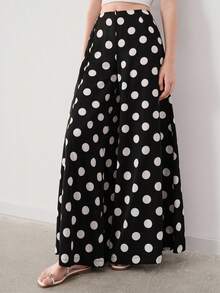 SHEIN European & American Style Spring/Summer New Fashion Versatile Watermark Large Polka Dot Loose Straight Leg Elegant Commute Vacation Casual Long Pants - Multicolor - View 2