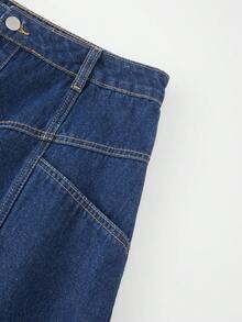 GlowEve Women's Denim Skirt With Pockets And Metal Buttons - Dark Wash - View 5