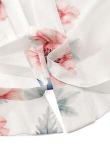 Irokai Japanese Traditional Kimono White Base Red & Blue Floral Print Pattern Women's Modified Two Pieces Yukata Set - Multicolor - View 6