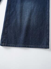 TEENAGE MUTANT NINJA TURTLES | SHEIN Men's Casual Washed Slogan Print Denim Jeans - Blue Black - View 6