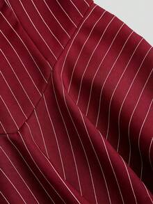 Sweetra Spring/Summer New Black Striped Custom Bow Sleeveless Dress, Slimming Little Black Dress, Office Mature Style, Striped Dress With 3D Waist And Full Skirt, Fashionable Versatile - Burgundy - View 6