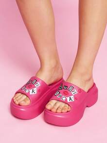 Mean Girls | SHEIN 卡通拖鞋，EVA輕量材質，腳趾保護，透氣快乾，柔軟舒適，適合室內、淋浴或沙灘使用 - 玫瑰紅 - 查看 8