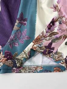 SHEIN Celana Pendek Wanita Pinggang Elastis Motif Bordir Bunga Kasual Gaya Boho Serbaguna untuk Pemakaian Sehari-hari, Piknik, Warna Beige, Musim Panas - Purple - View 3