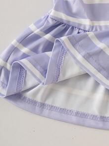 SHEIN Playful Pals 2pcs Baby Girl Summer Striped Lapel Strap Dress - Multicolor - View 6